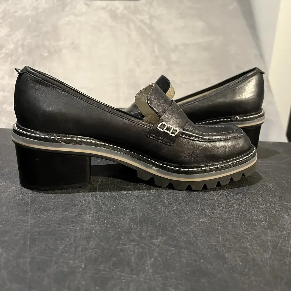 Bernardo Selma Shoes Womens 8.5 Black Leather Lug Sole Block Heel Loafers Penny - Picture 8 of 12